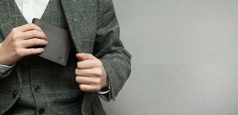 Кожаный кошелек Xiaomi черный внешний вид