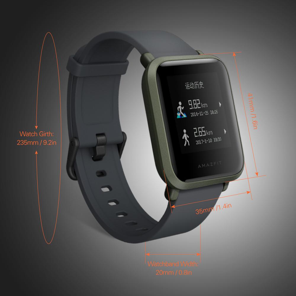 Изображение размеров часов Xiaomi Amazfit Bip зеленые